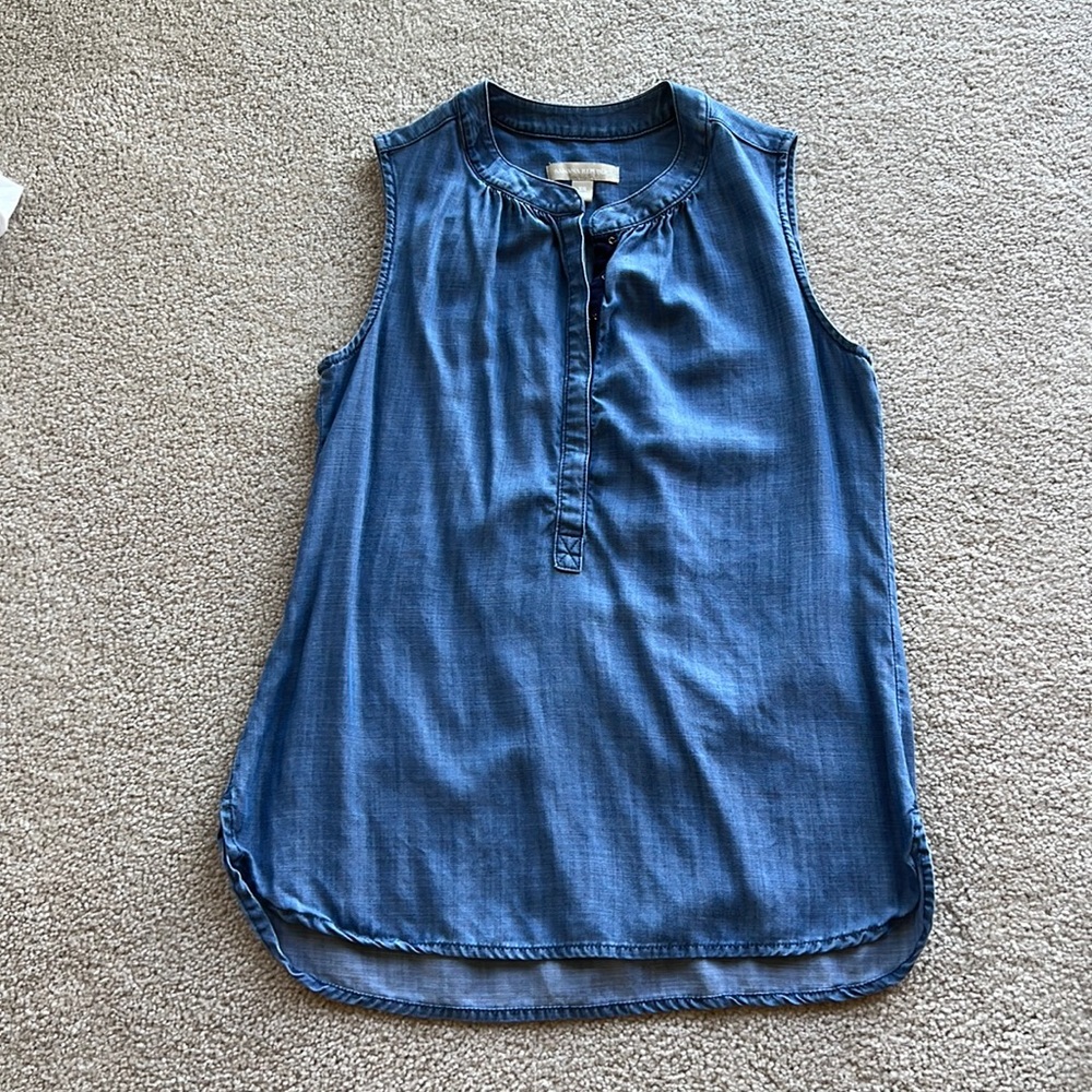 Sleeveless soft chambray top, XS